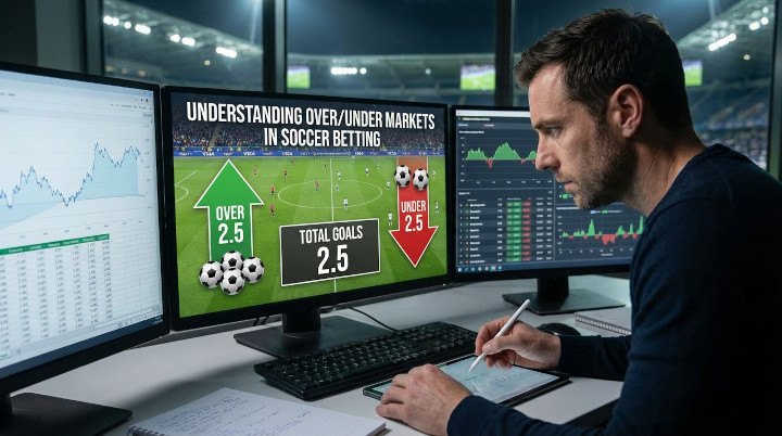 Bettor looking and big monitor on live event